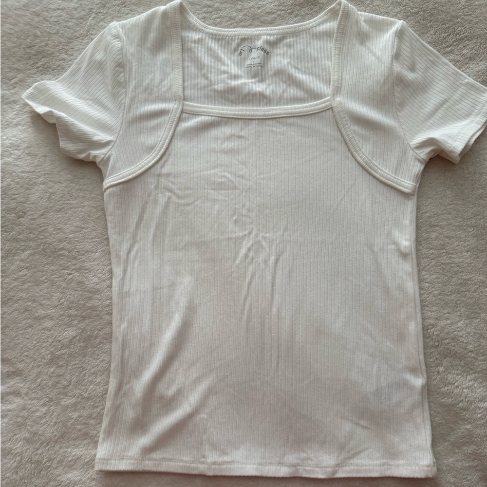 Art Class White Ribbed kids Top Size L
